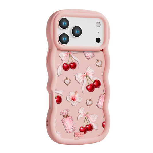 Cherry Perfume Coquette Repeat Wavy iPhone Case – Blush color