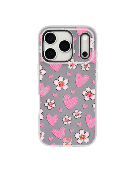 Pink Heart Daisy Repeat Pop iPhone Case – Gray color