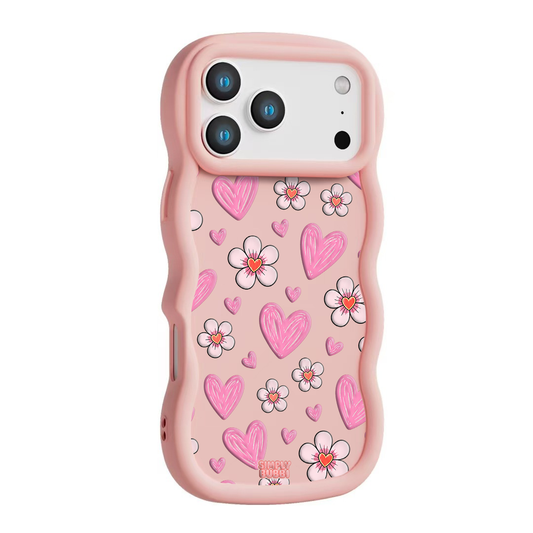 Pink Heart Daisy Repeat Wavy iPhone Case – Blush color