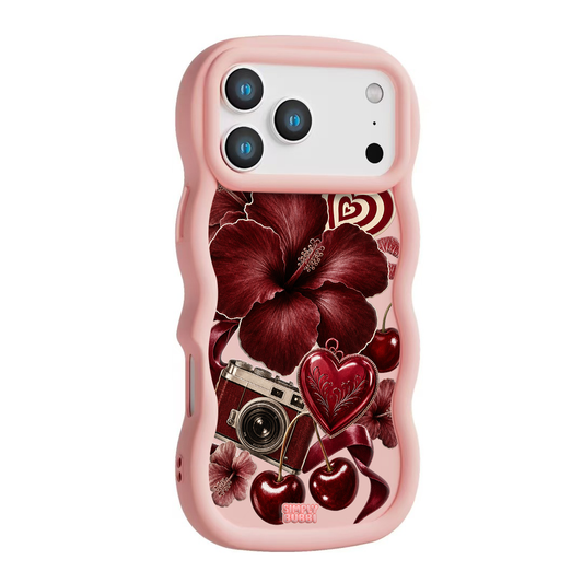 Oxblood Retro Collage Wavy iPhone Case – Blush color