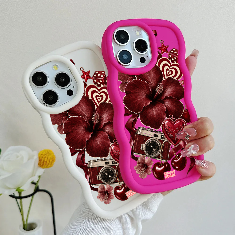 Oxblood Retro Collage Wavy iPhone Case
