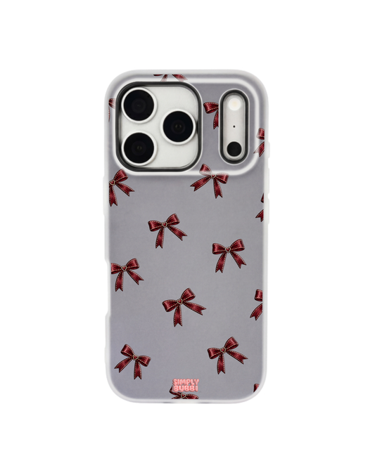 Oxblood Heart Bow Repeat Pop iPhone Case – Gray color