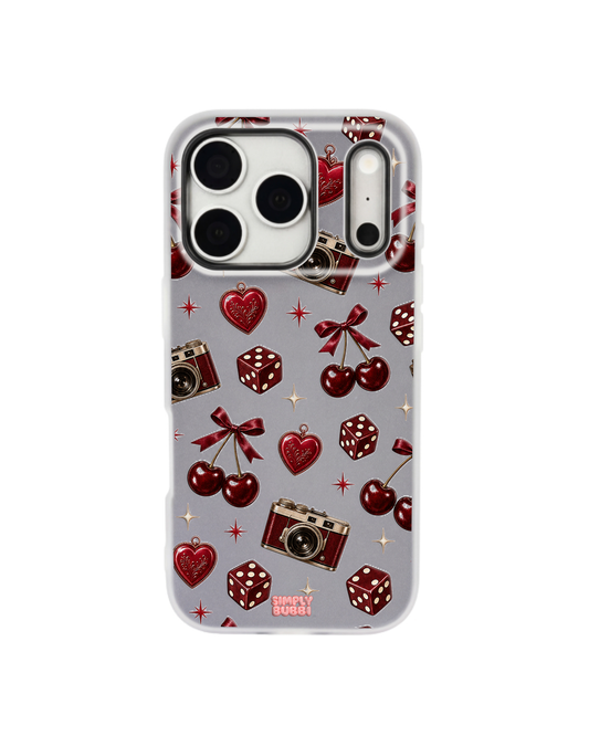 Oxblood Retro Charm Repeat Pop iPhone Case – Gray color