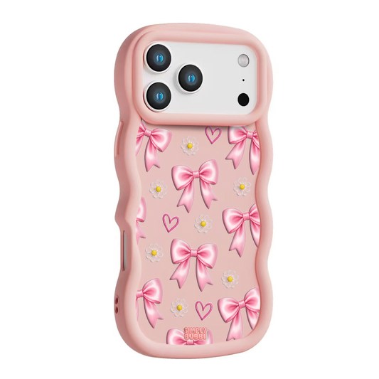 Pink Bow Daisy Heart Repeat Wavy iPhone Case – Blush color