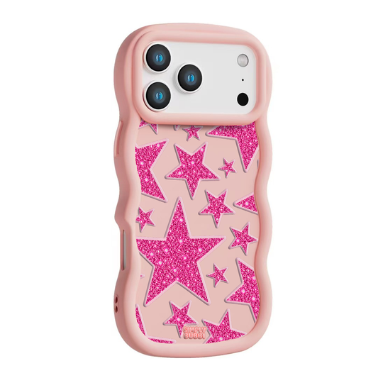 Pink Glitter Star Repeat Wavy iPhone Case – Blush color