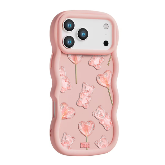 Blush Gummy Bear Heart Lollipop Repeat Wavy iPhone Case – Blush color