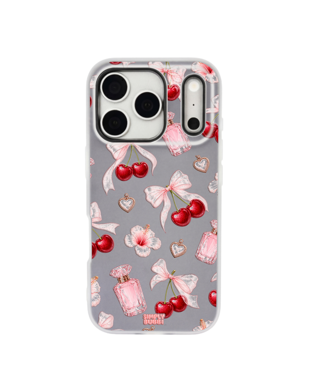 Cherry Perfume Coquette Repeat Pop iPhone Case – Gray color