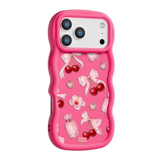Cherry Perfume Coquette Repeat Wavy iPhone Case – Hot Pink color