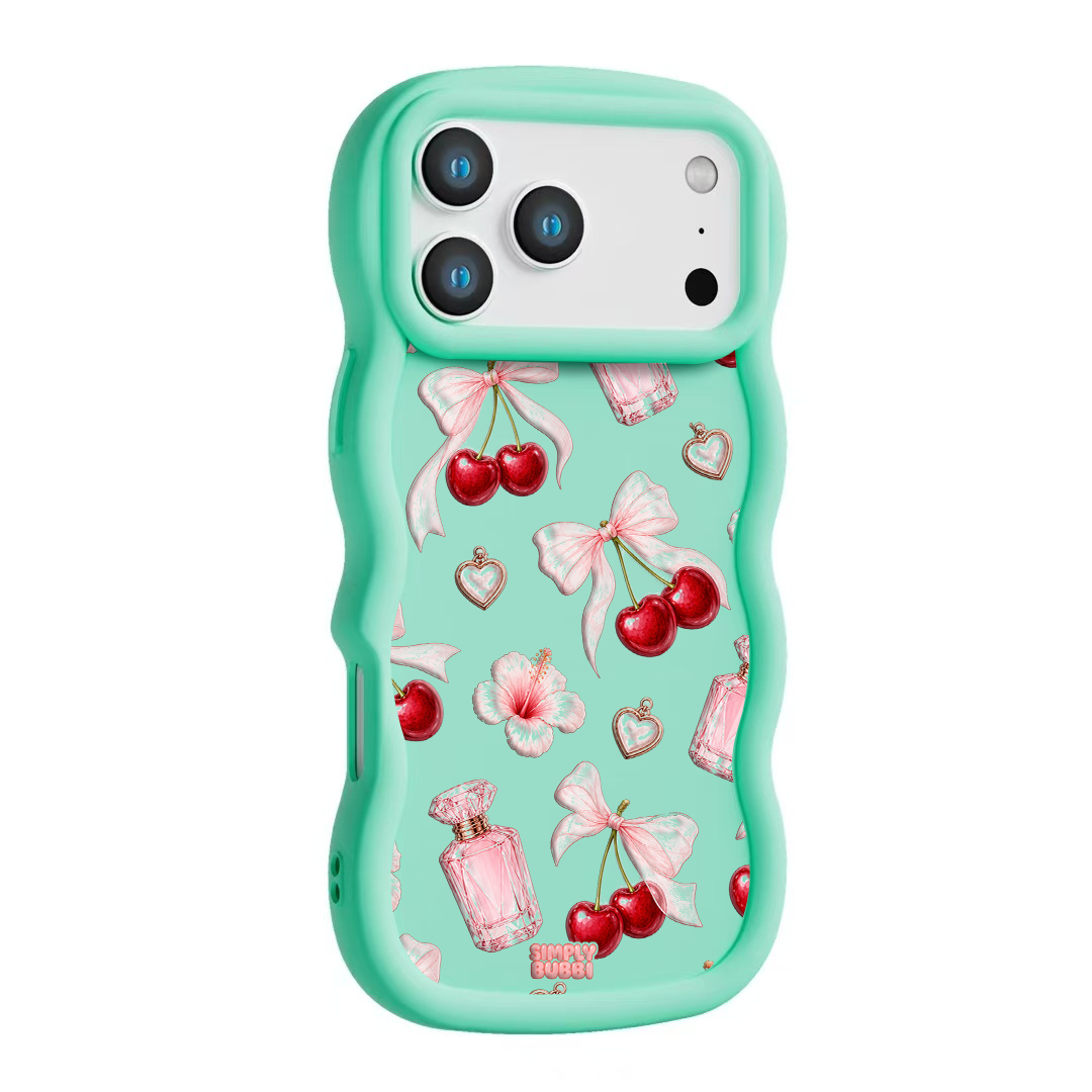 Cherry Perfume Coquette Repeat Wavy iPhone Case – Mint color