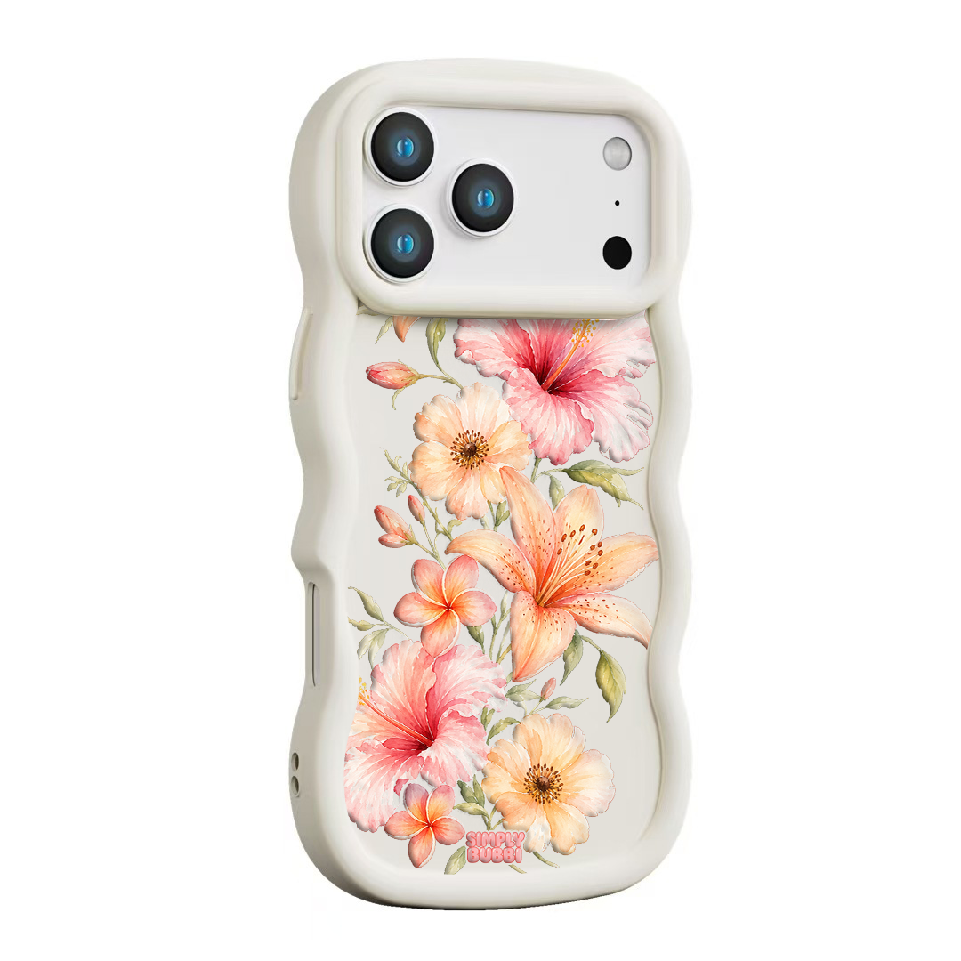 Peach Tropical Floral Cascade Wavy iPhone Case – Cream color