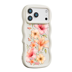 Peach Tropical Floral Cascade Wavy iPhone Case – Cream