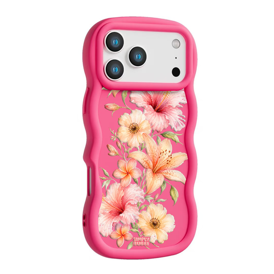 Peach Tropical Floral Cascade Wavy iPhone Case – Hot Pink color