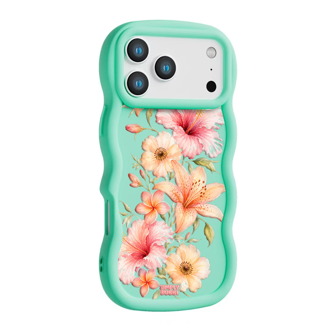 Peach Tropical Floral Cascade Wavy iPhone Case – Mint color