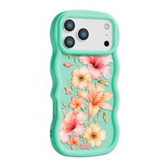 Peach Tropical Floral Cascade Wavy iPhone Case – Mint