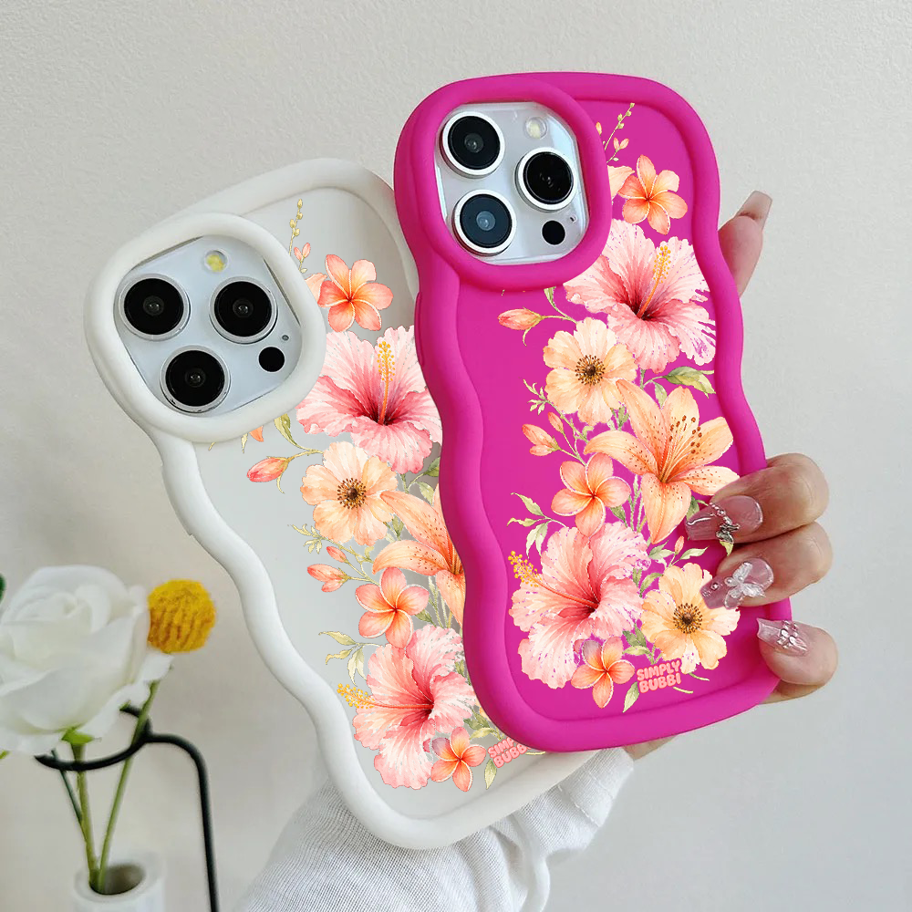 Peach Tropical Floral Cascade Wavy iPhone Case – product view 1