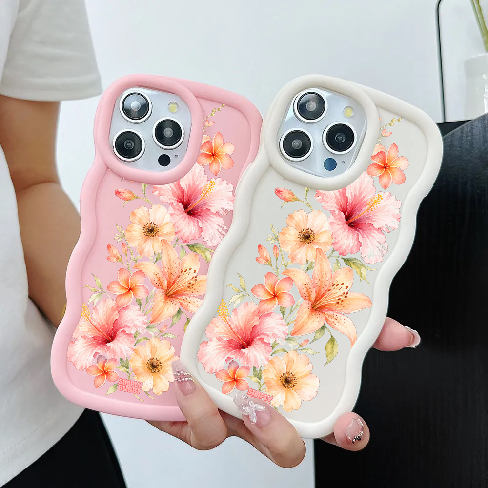 Peach Tropical Floral Cascade Wavy iPhone Case – product view 2