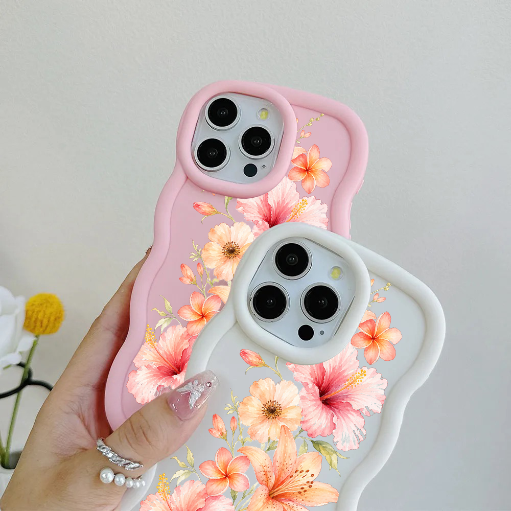 Peach Tropical Floral Cascade Wavy iPhone Case