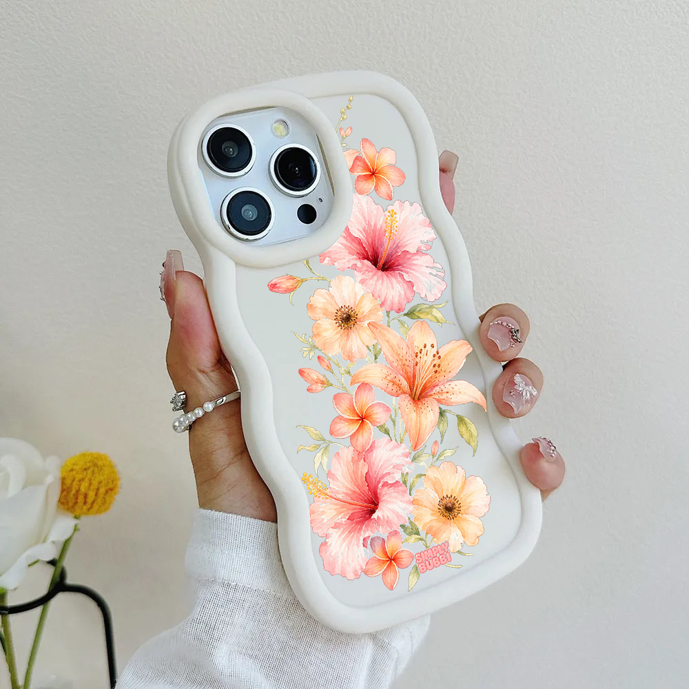 Peach Tropical Floral Cascade Wavy iPhone Case