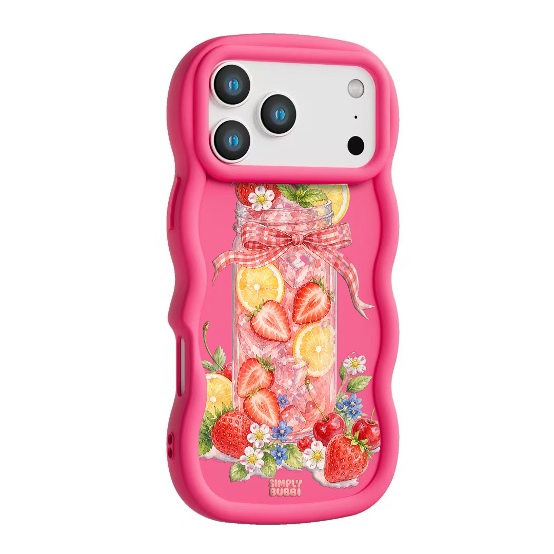 Strawberry Lemonade Jar Wavy iPhone Case – Hot Pink color