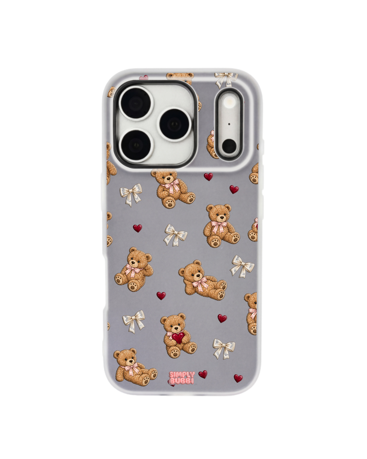 Teddy Bow Heart Repeat Pop iPhone Case – Gray color