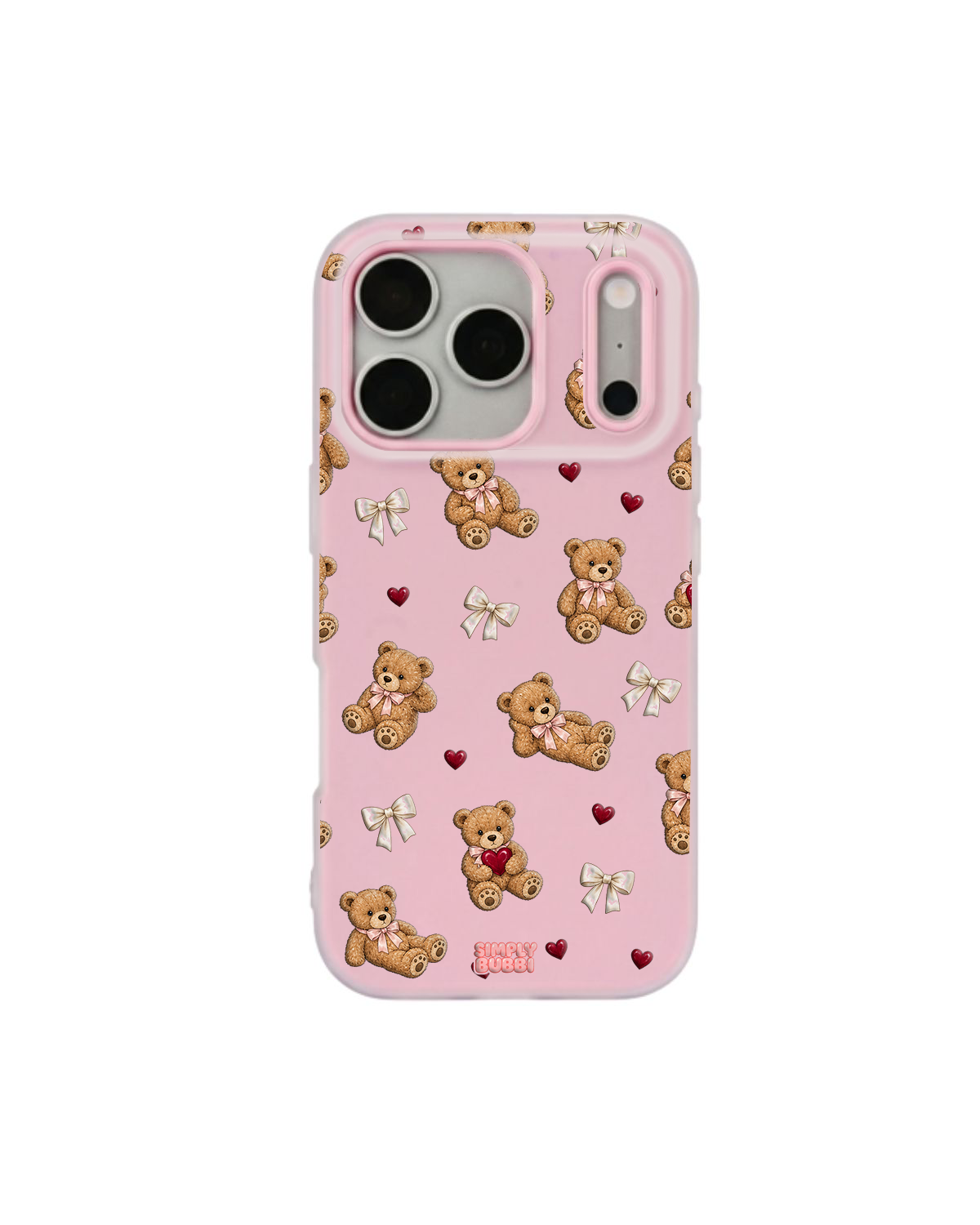 Teddy Bow Heart Repeat Pop iPhone Case – Pink color