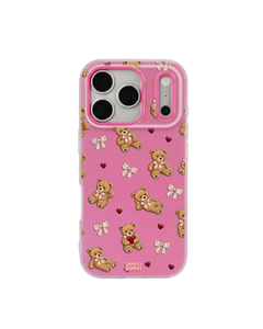 Teddy Bow Heart Repeat Pop iPhone Case – Hot Pink