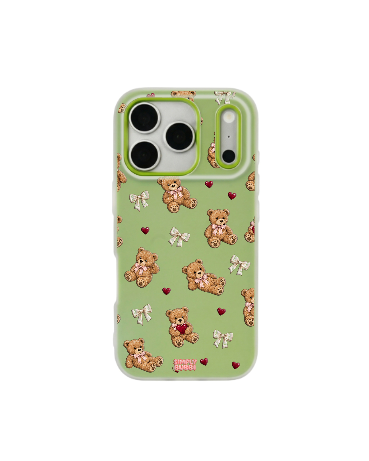 Teddy Bow Heart Repeat Pop iPhone Case – Lime color