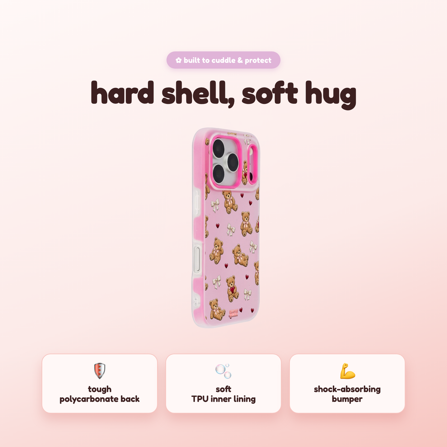 Teddy Bow Heart Repeat Pop iPhone Case – product view 2