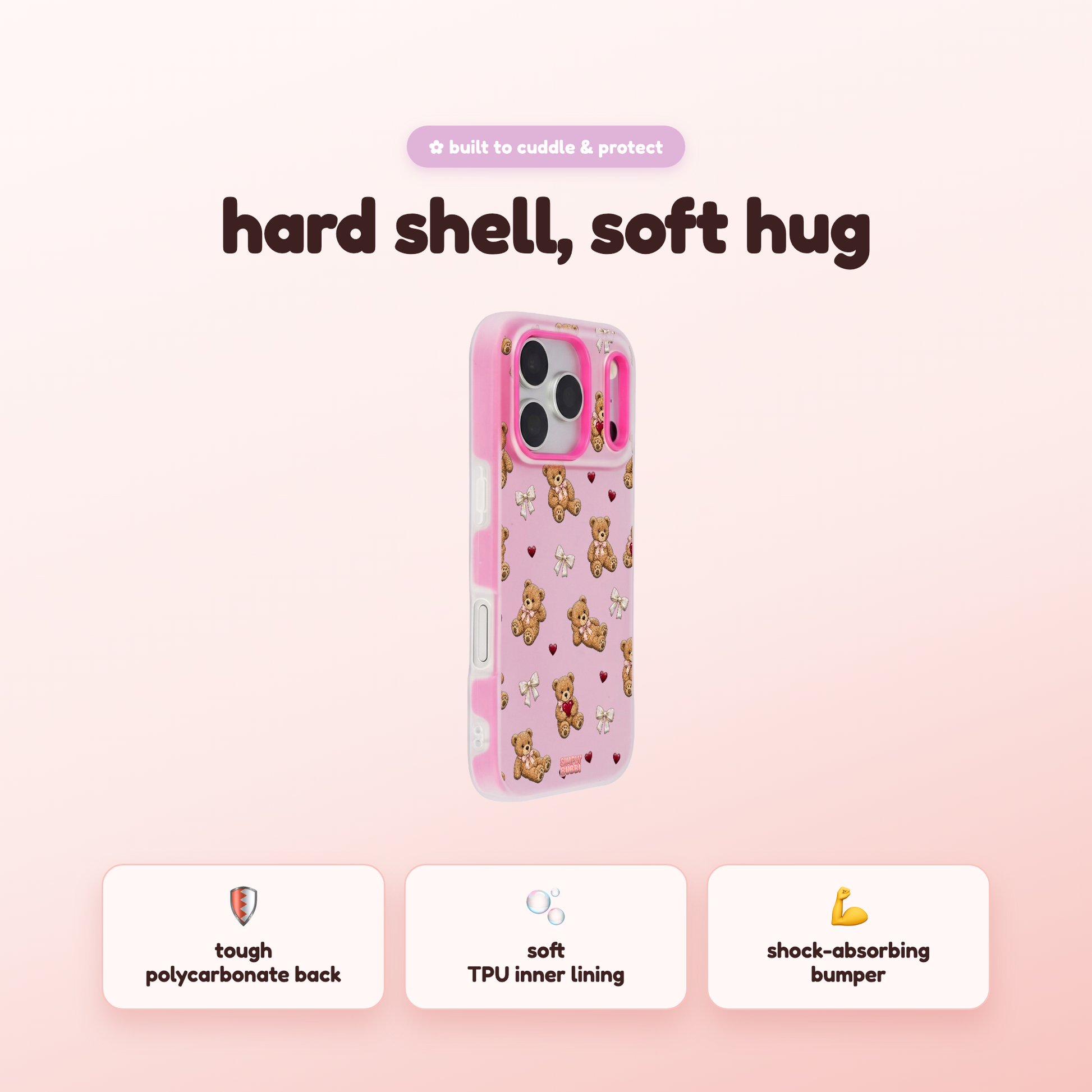 Teddy Bow Heart Repeat Pop iPhone Case – product view 2