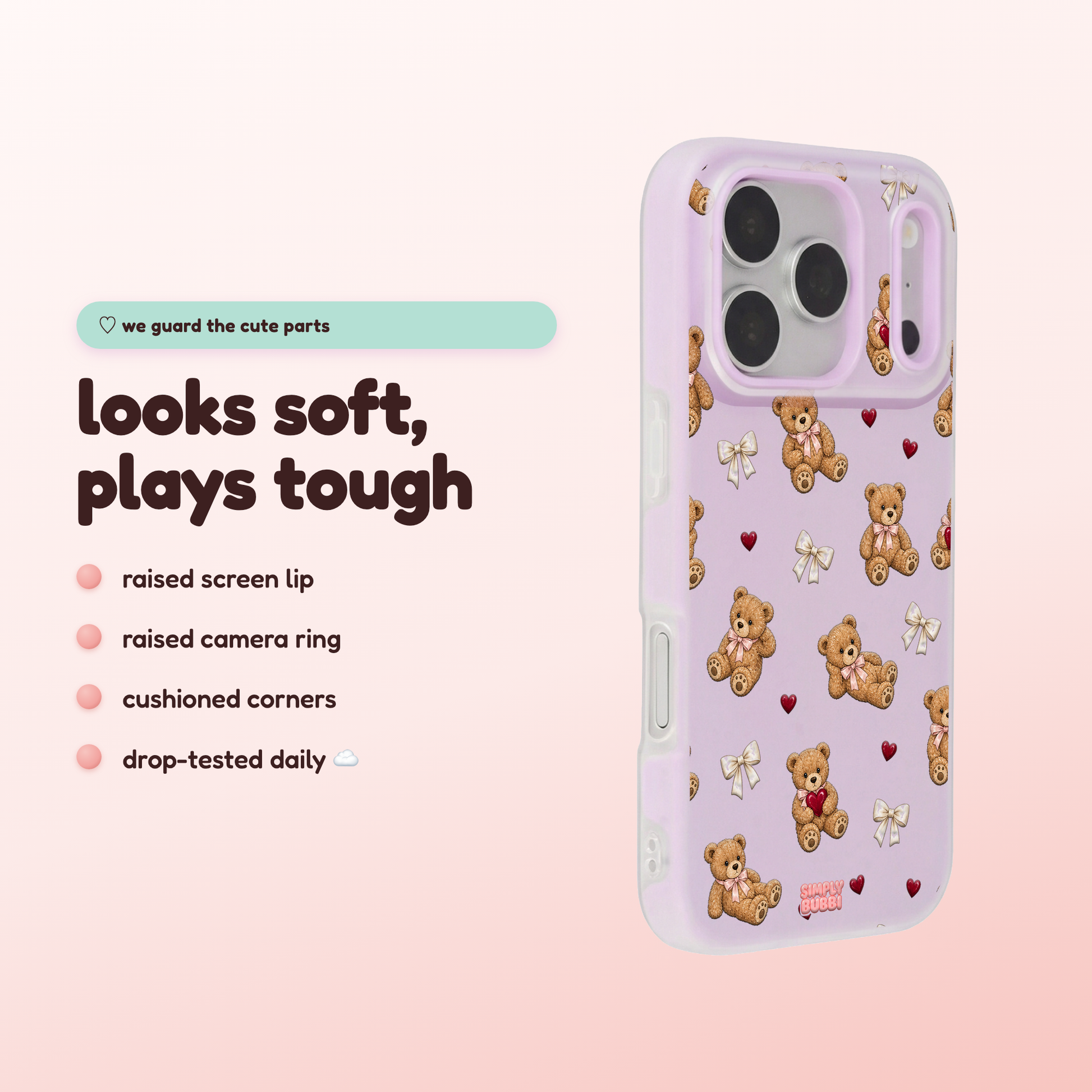 Teddy Bow Heart Repeat Pop iPhone Case – product view 3