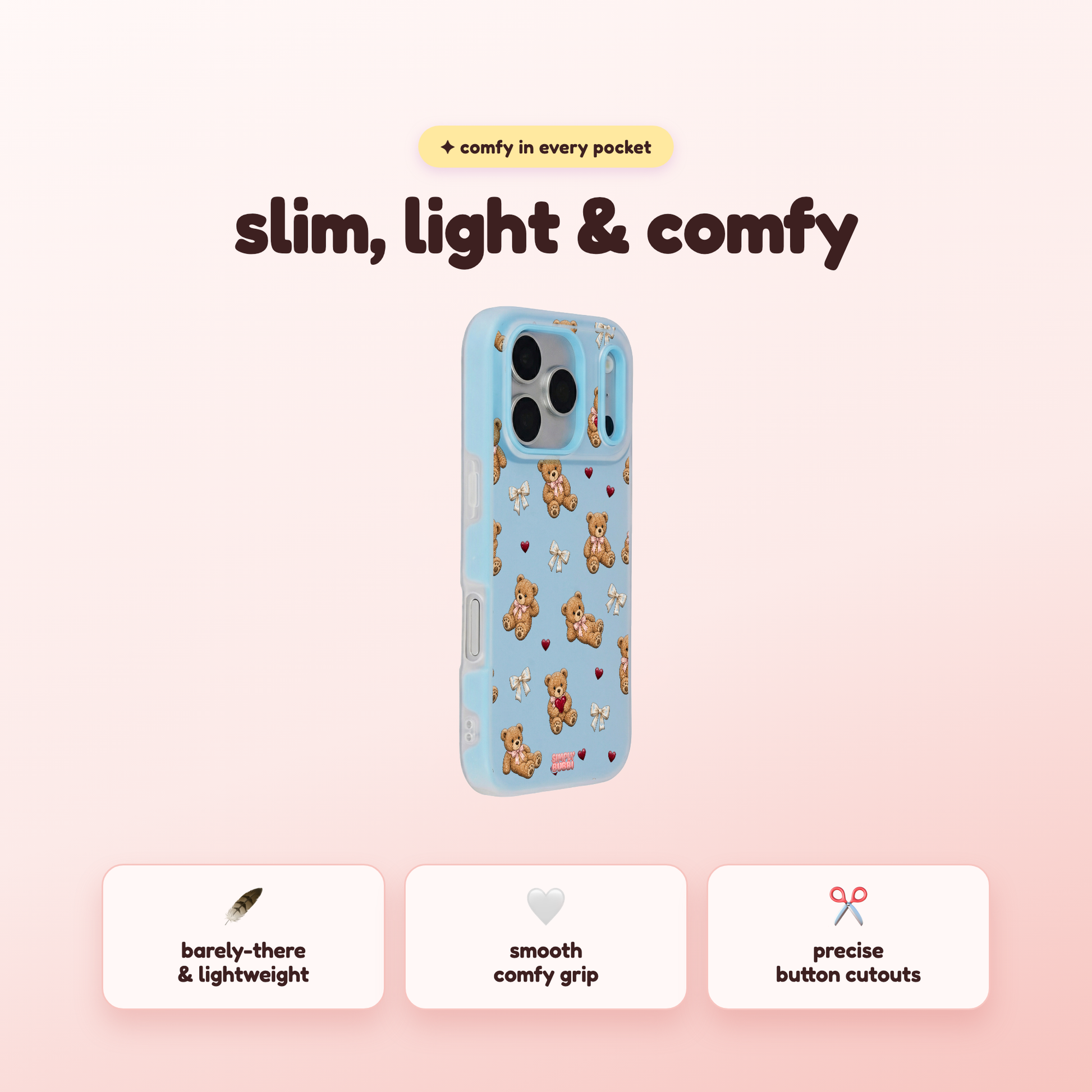 Teddy Bow Heart Repeat Pop iPhone Case – product view 4