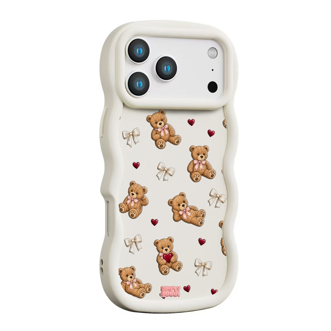 Teddy Bow Heart Repeat Wavy iPhone Case – Cream color