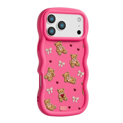 Teddy Bow Heart Repeat Wavy iPhone Case – Hot Pink
