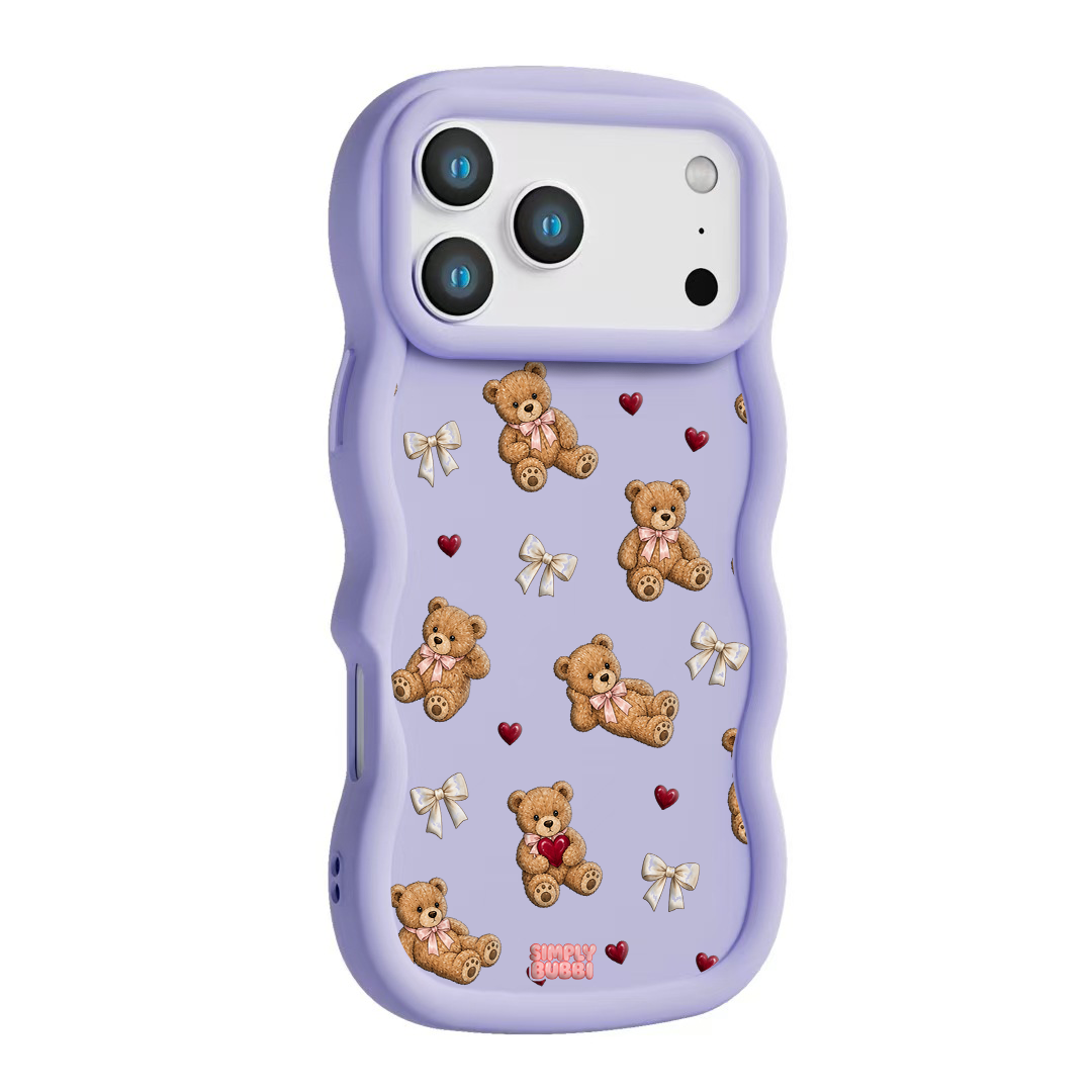 Teddy Bow Heart Repeat Wavy iPhone Case – Lilac color