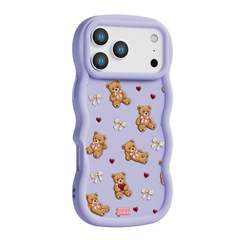 Teddy Bow Heart Repeat Wavy iPhone Case – Lilac