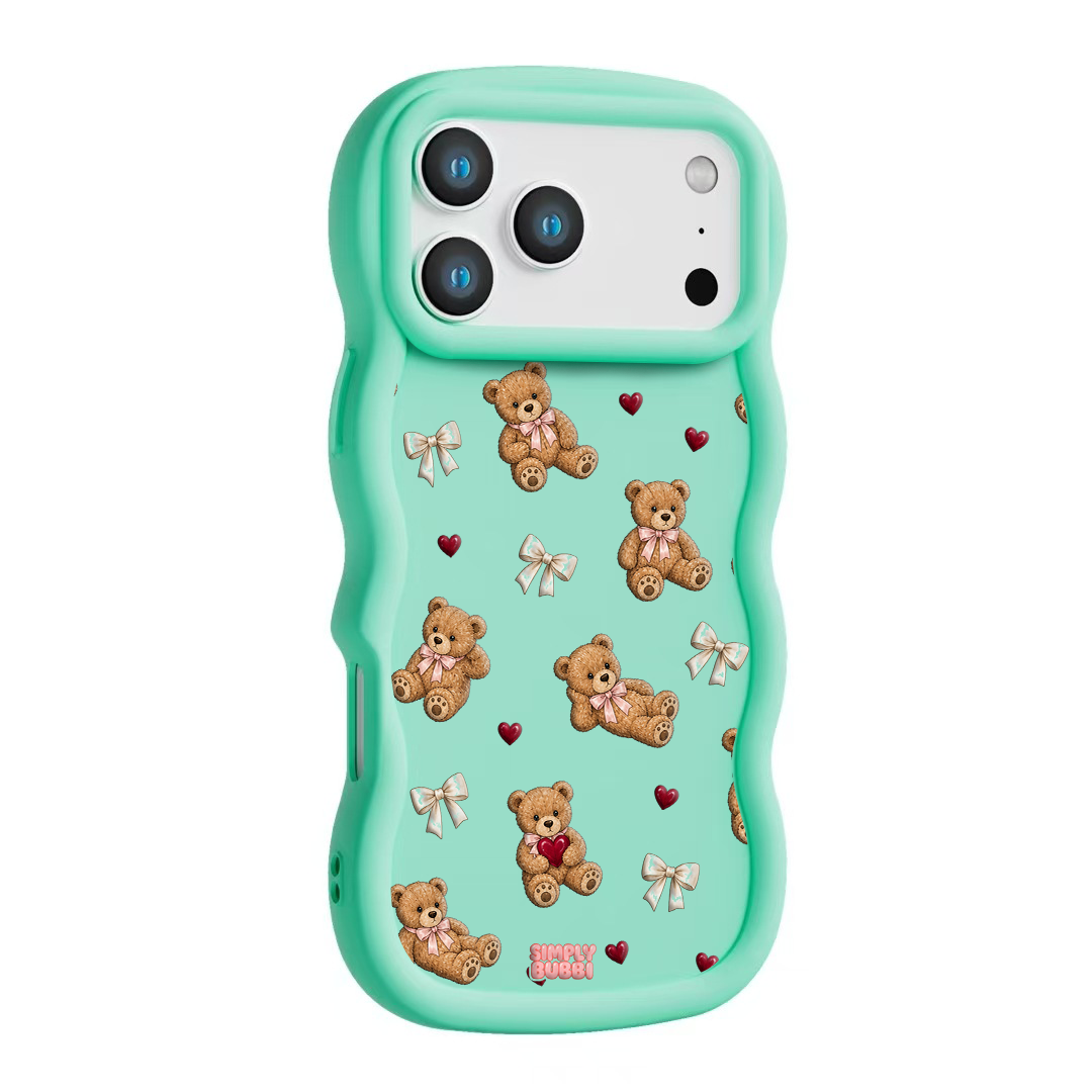 Teddy Bow Heart Repeat Wavy iPhone Case – Mint color