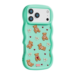 Teddy Bow Heart Repeat Wavy iPhone Case – Mint