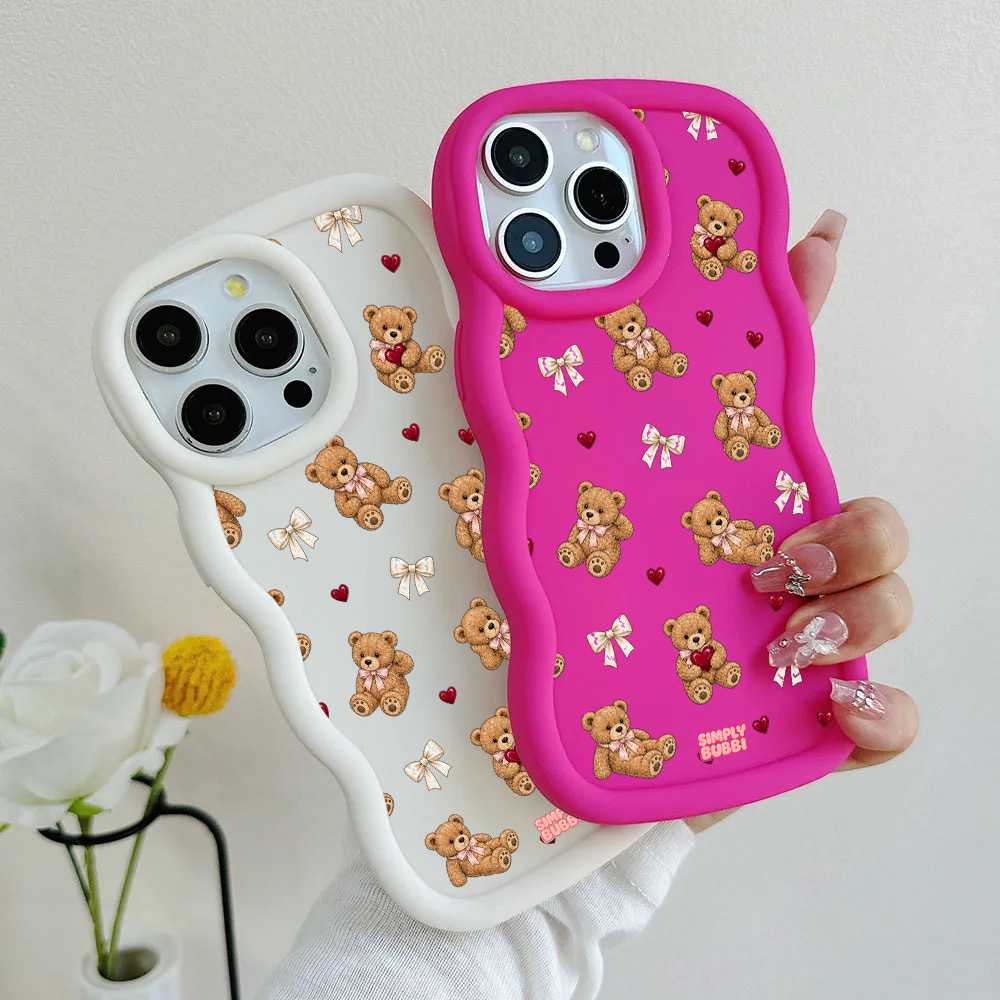 Teddy Bow Heart Repeat Wavy iPhone Case – product view 1