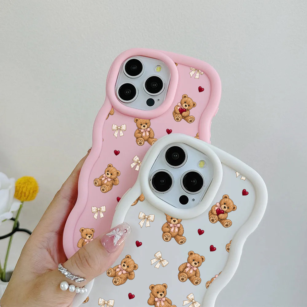 Teddy Bow Heart Repeat Wavy iPhone Case – product view 3