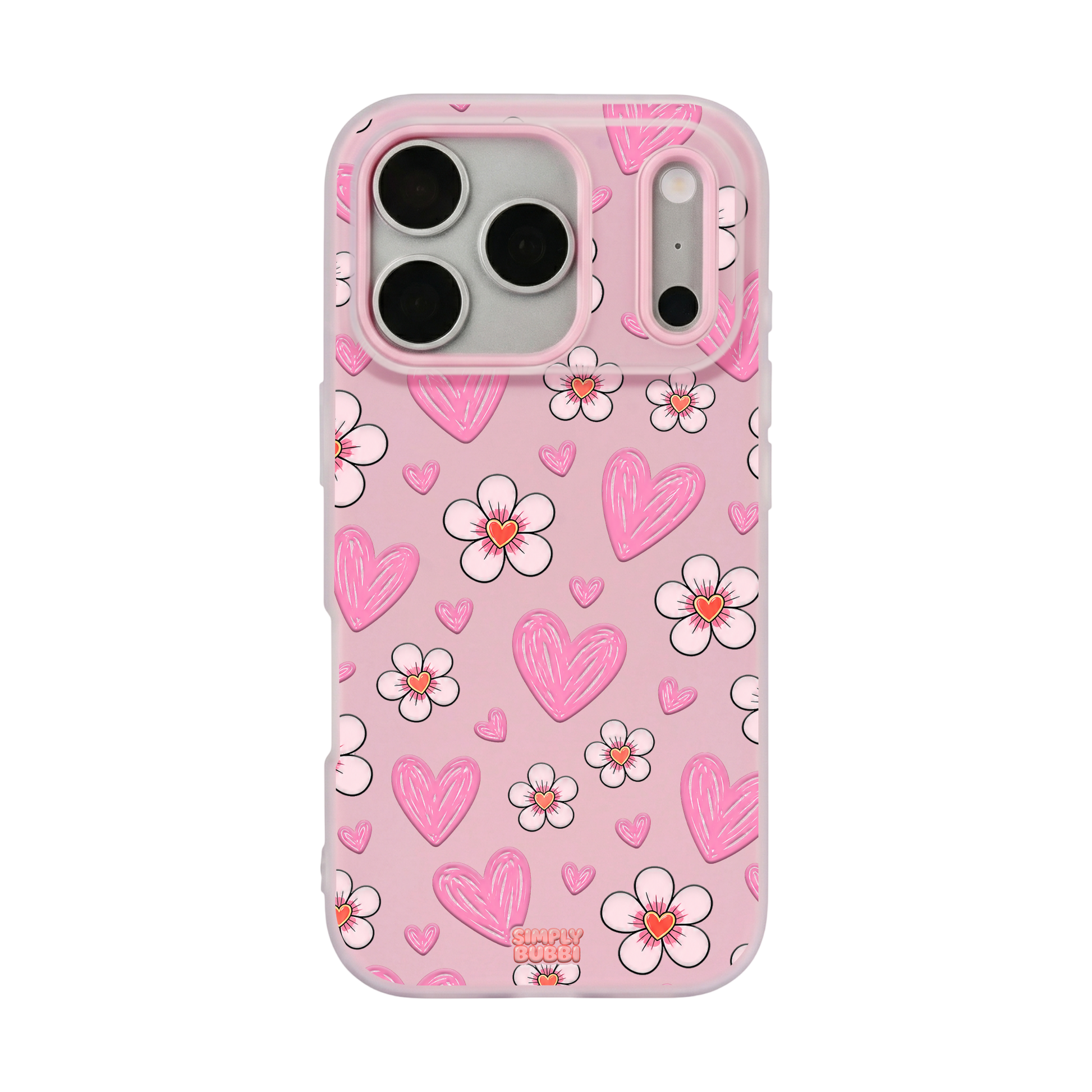 Pink Heart Daisy Repeat Pop iPhone Case – Blush color