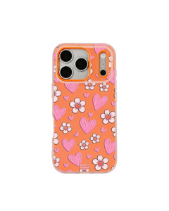 Pink Heart Daisy Repeat Pop iPhone Case – Orange