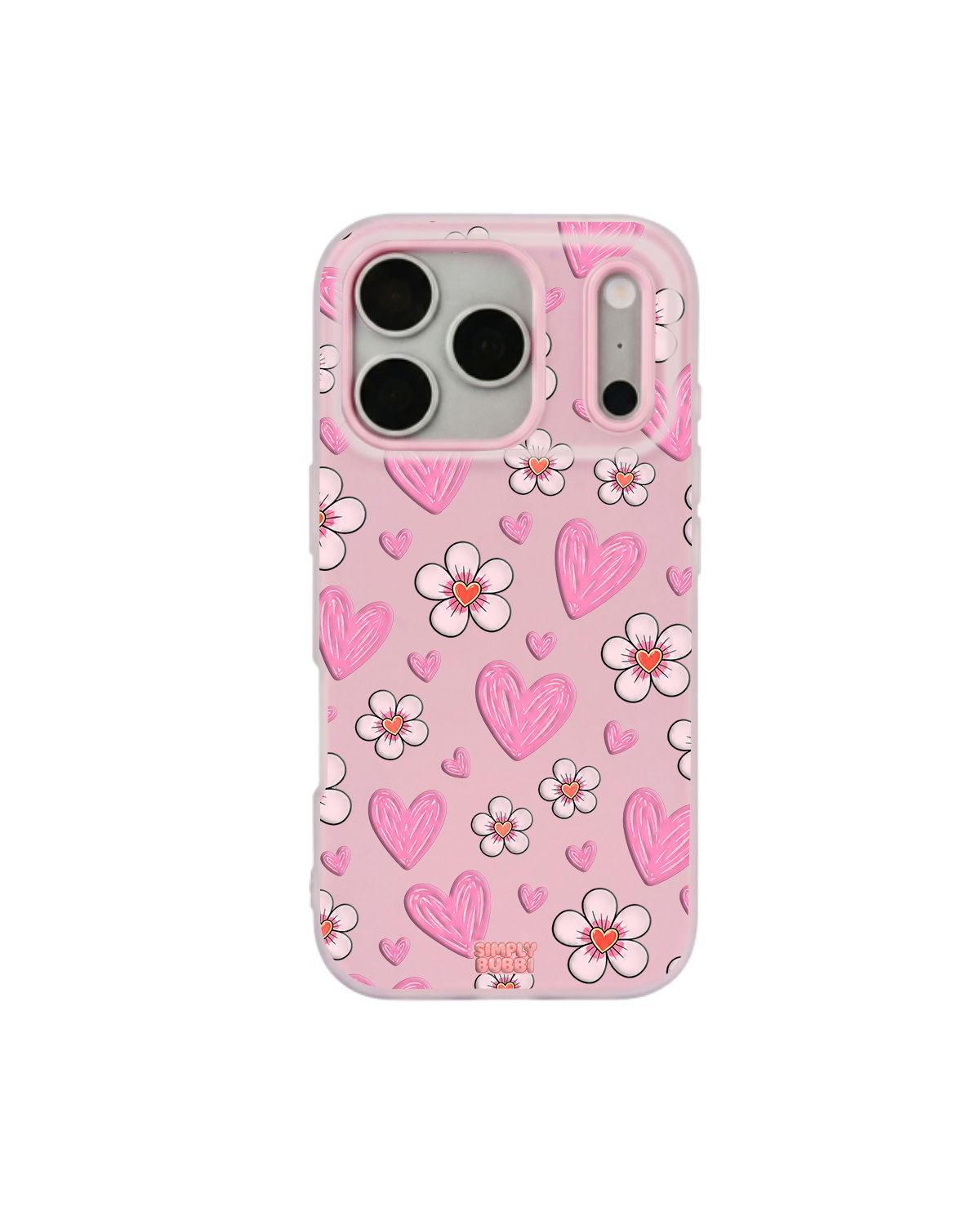 Pink Heart Daisy Repeat Pop iPhone Case – Pink color