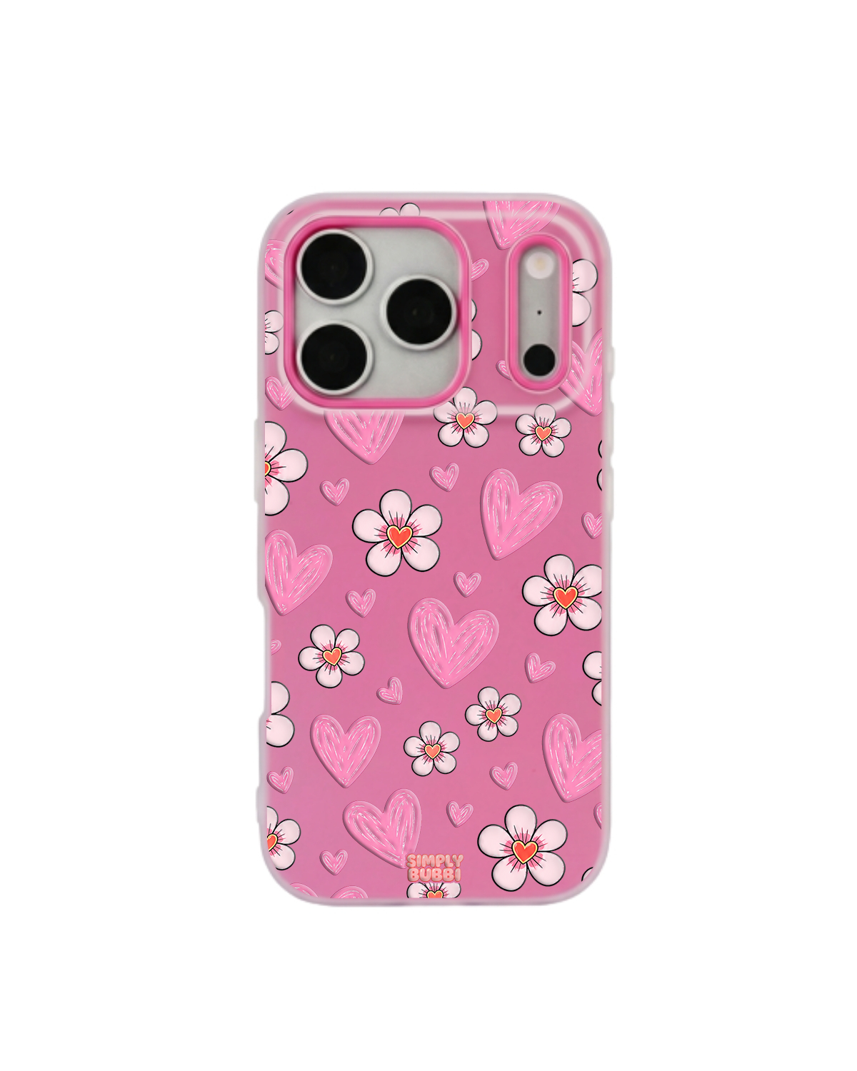 Pink Heart Daisy Repeat Pop iPhone Case – Hot Pink color