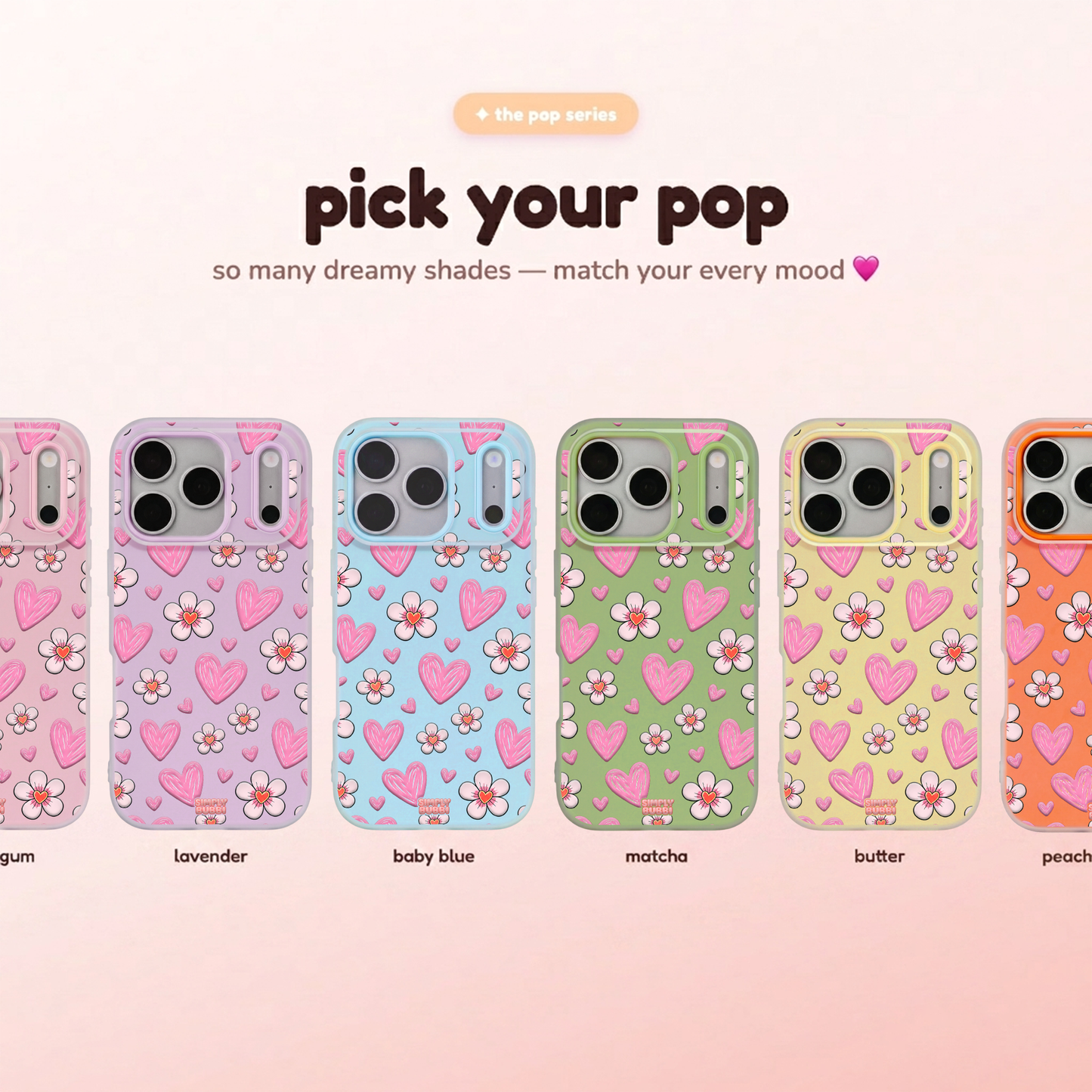 Pink Heart Daisy Repeat Pop iPhone Case – product view 1