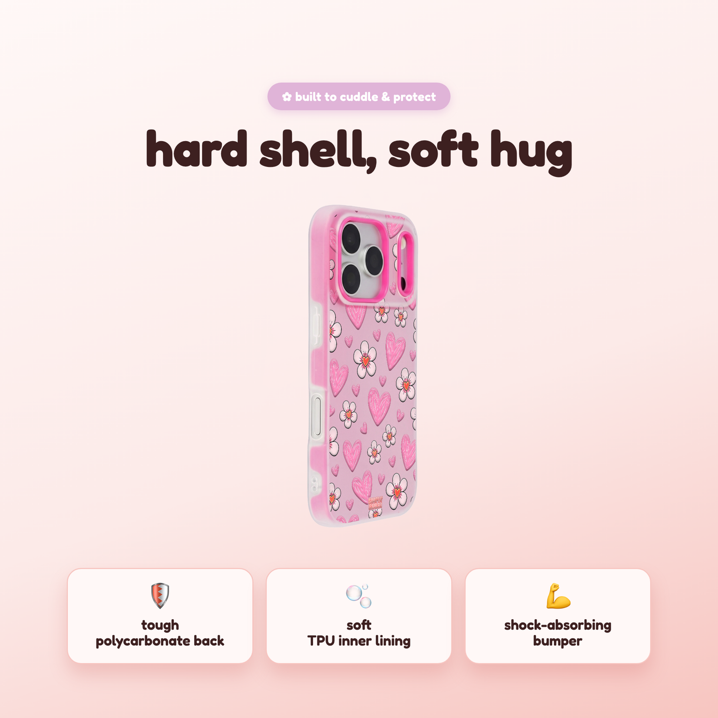 Pink Heart Daisy Repeat Pop iPhone Case – product view 2
