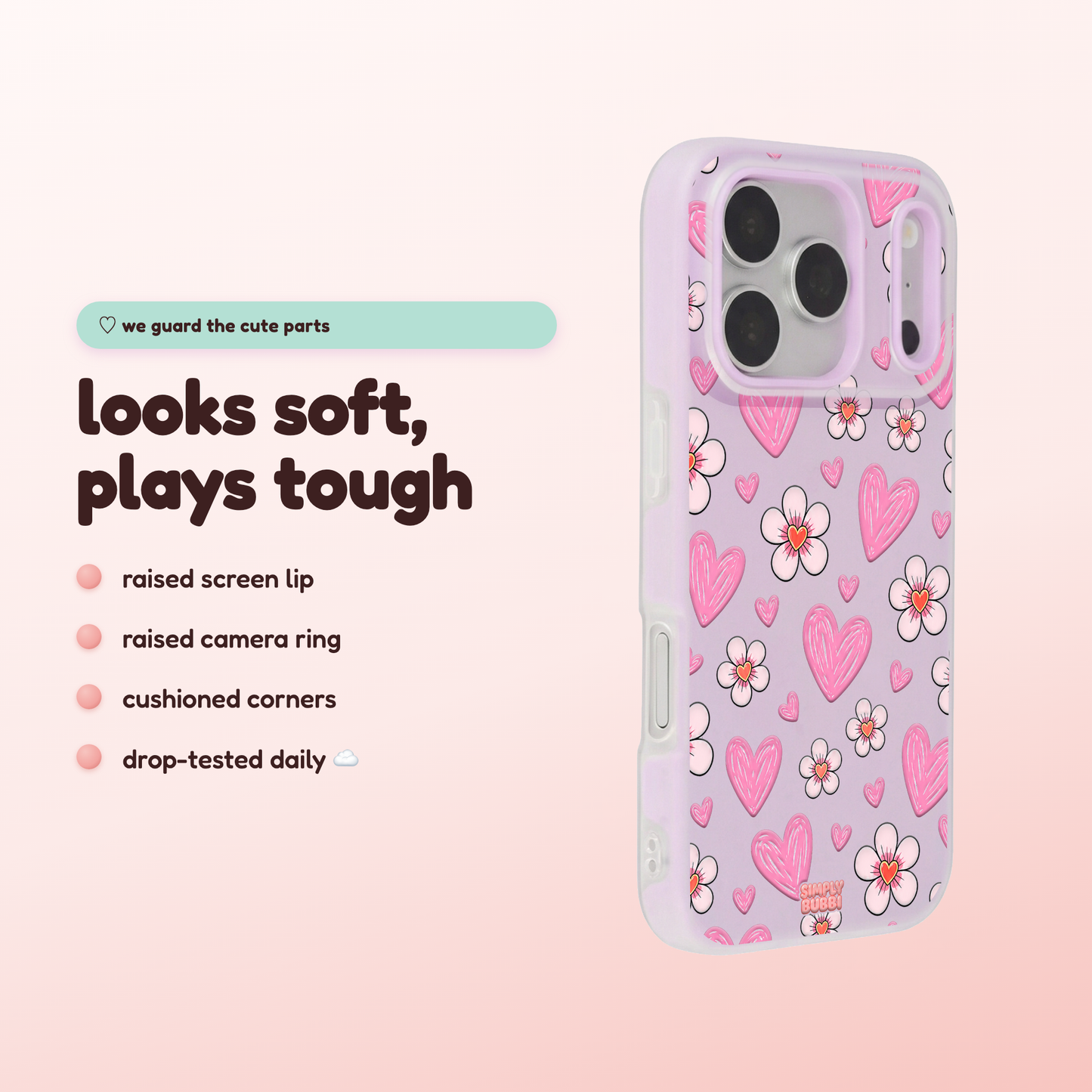 Pink Heart Daisy Repeat Pop iPhone Case – product view 3