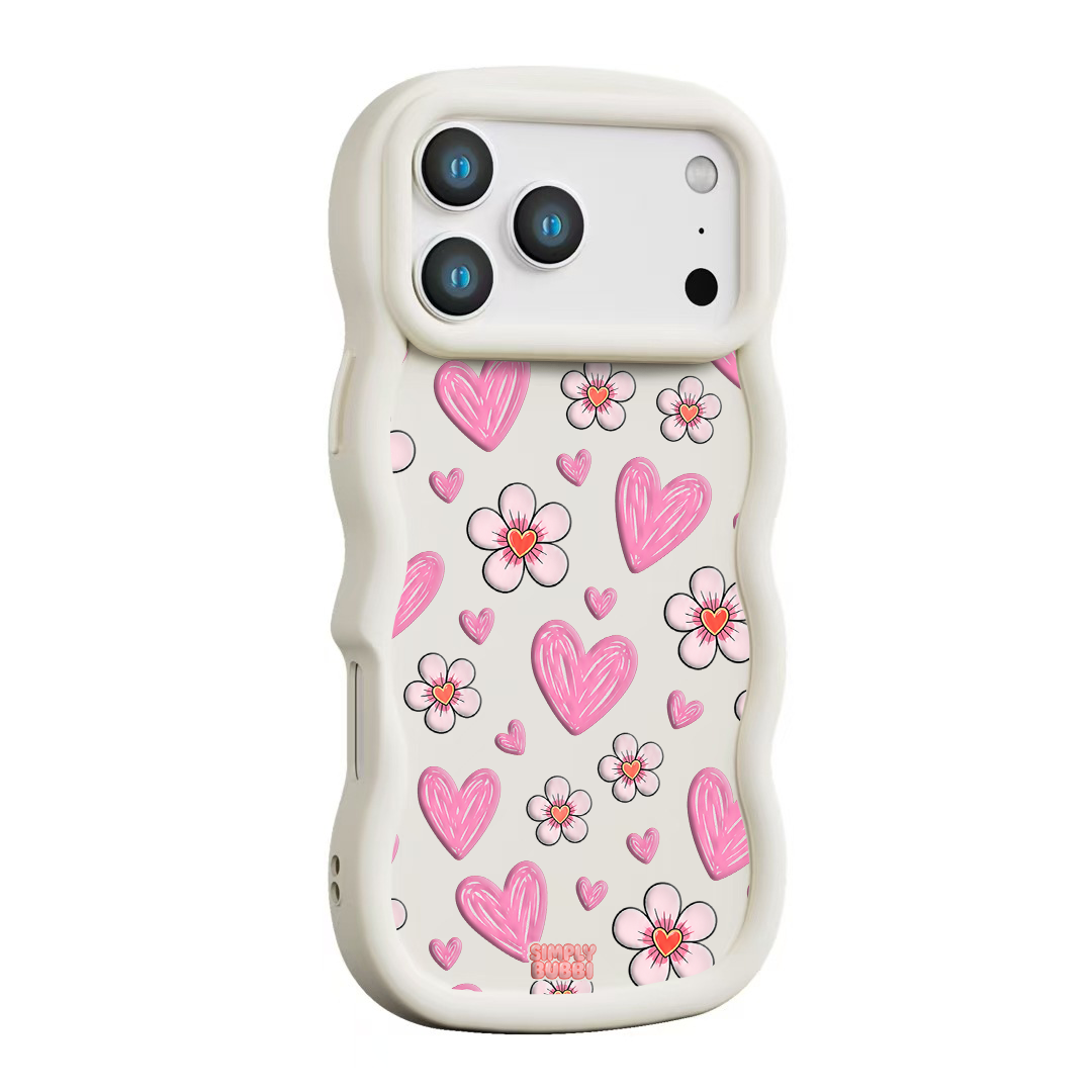 Pink Heart Daisy Repeat Wavy iPhone Case – Cream color