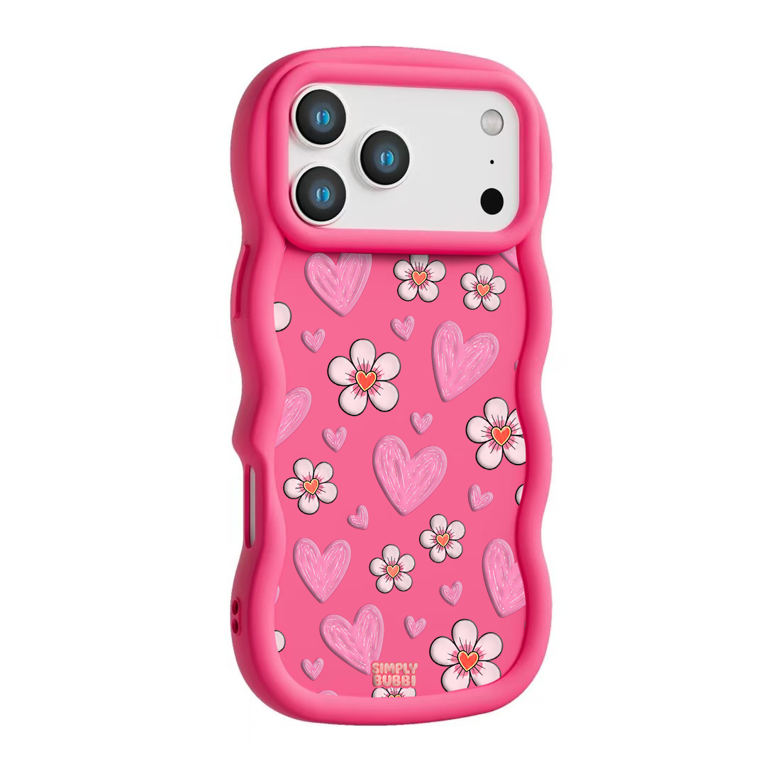 Pink Heart Daisy Repeat Wavy iPhone Case – Hot Pink color