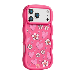 Pink Heart Daisy Repeat Wavy iPhone Case – Hot Pink