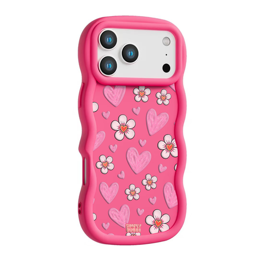 Pink Heart Daisy Repeat Wavy iPhone Case – Hot Pink color